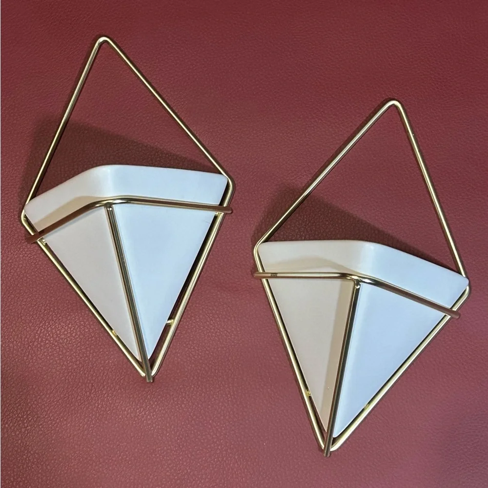 Umbra White and Gold Geometric Wall Planter Pair